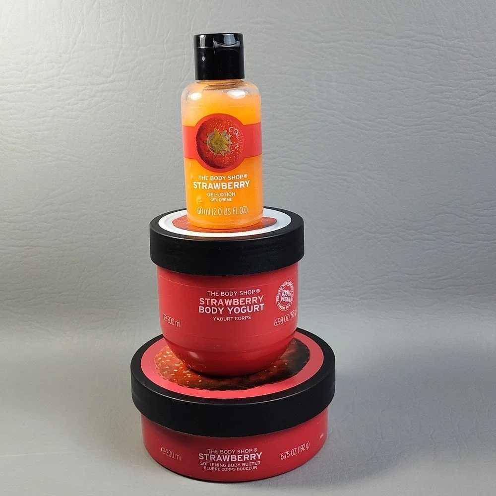 The Body Shop Strawberry Body Butter 6.75oz, Body Yogurt 6.98oz & Gel Lotion Lot